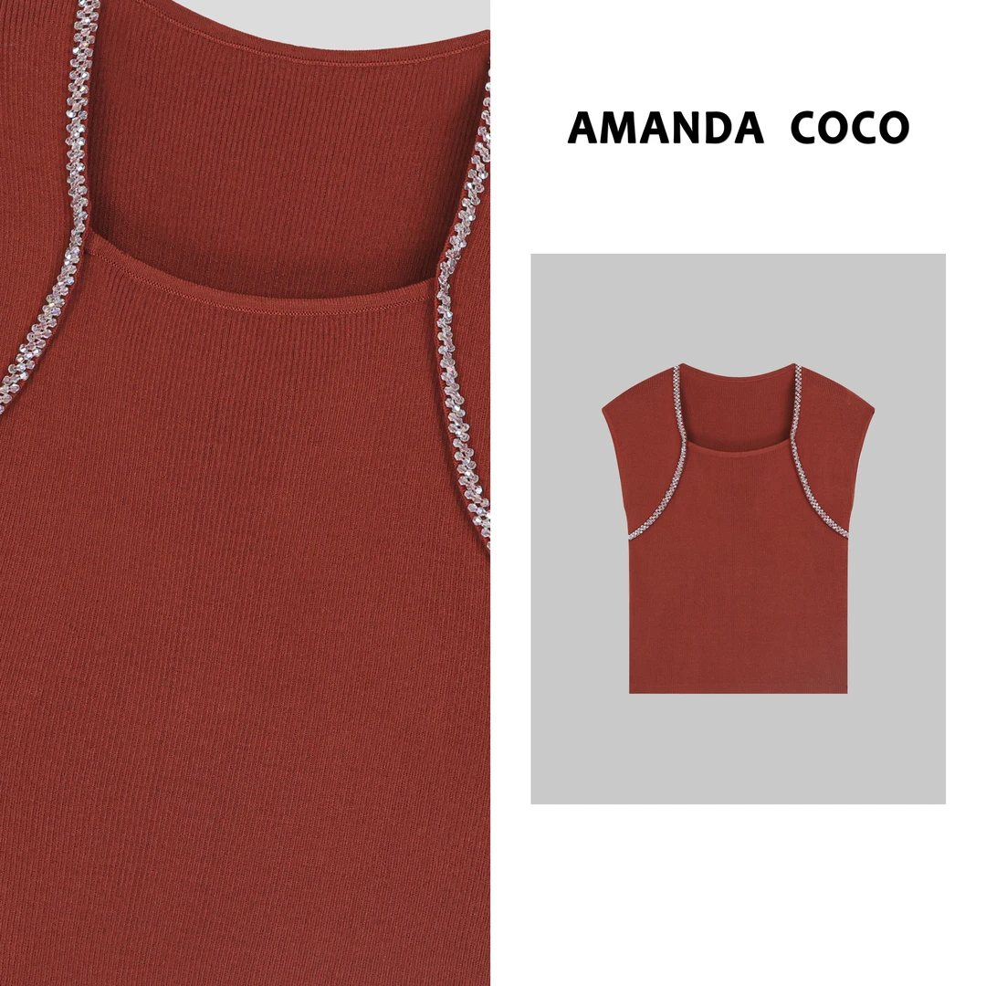 COCO丨法式优雅~高定串珠夏季气质针织上衣