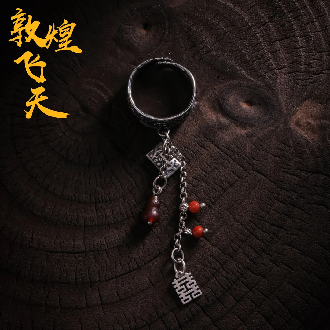 925银戒指 J12096 <意浓> 双喜方锁流苏牡丹花做旧戒指