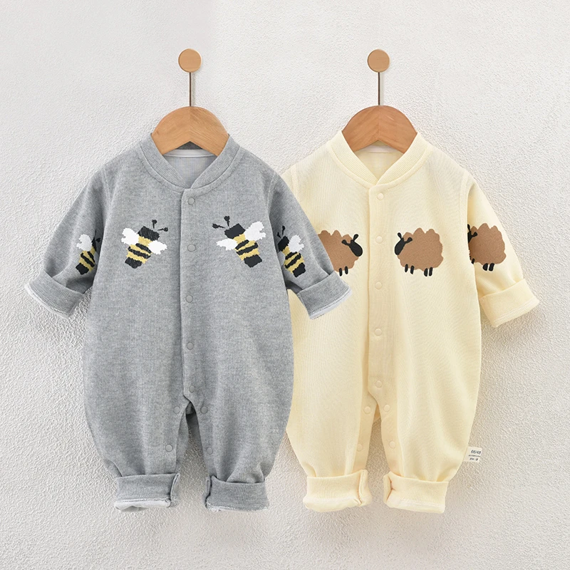 【秋上新】婴儿春秋装哈衣宝宝针织对开连体衣新生儿爬爬服萌娃衣服