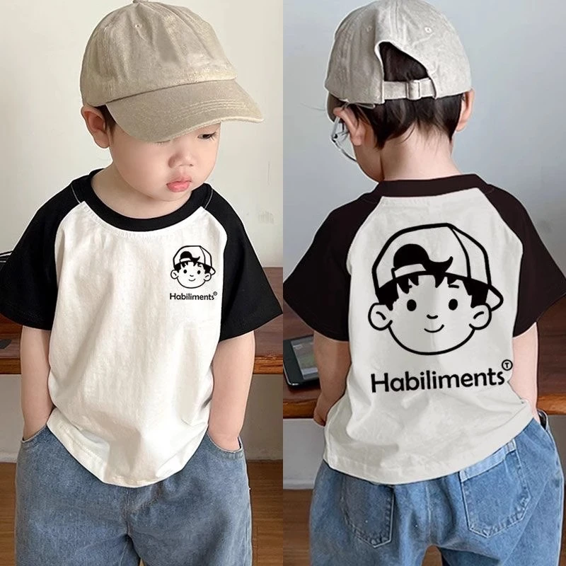 2025儿童短袖T恤男童春夏薄新款中小童上衣宝宝拼色百搭打底衫潮