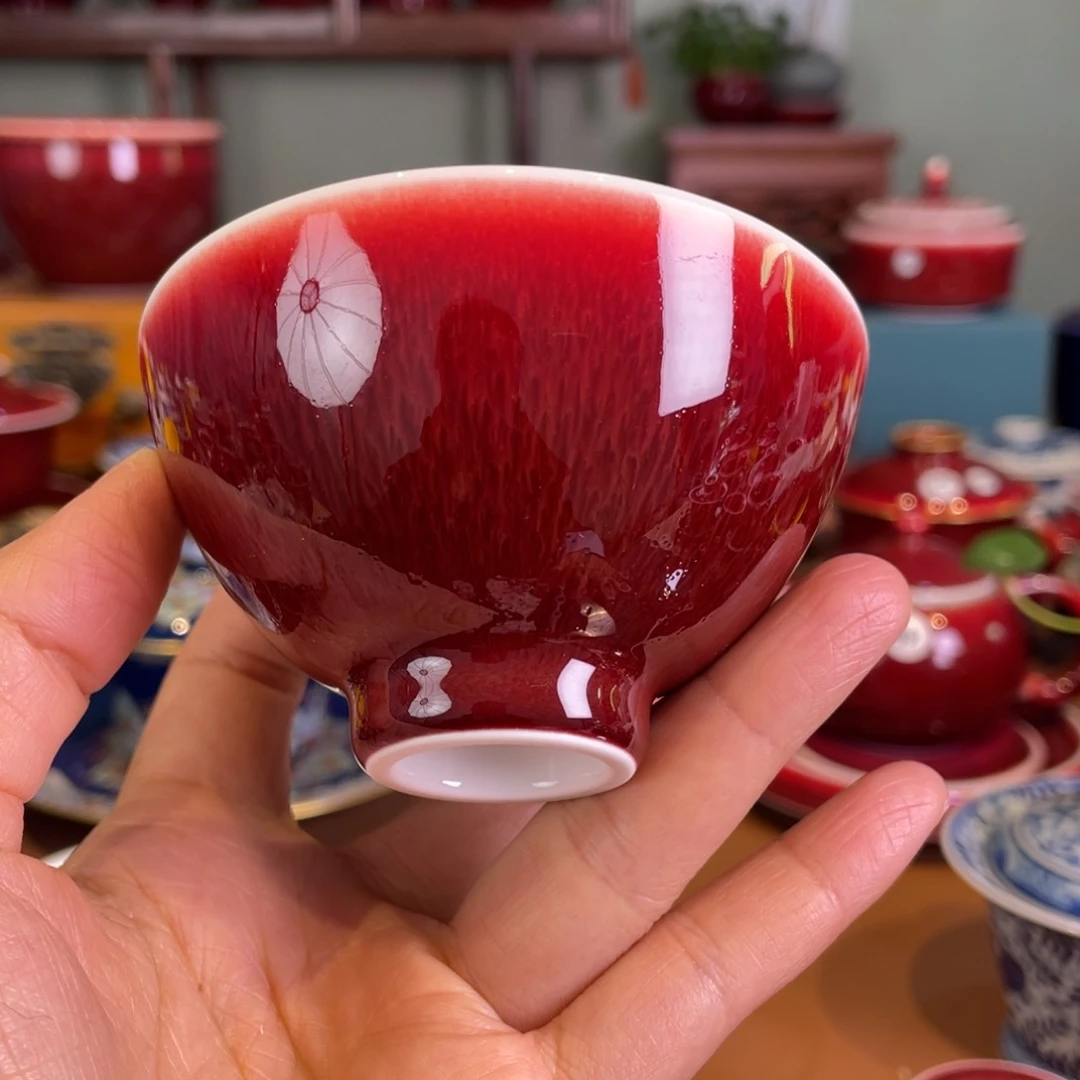 清欢雅玩原矿郎红小鸡心杯