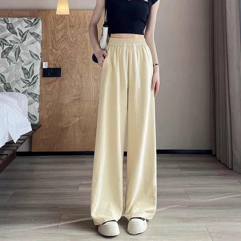 窄版阔腿裤女春夏薄款2025新款高腰垂感显瘦多巴胺蕾丝直筒拖地裤