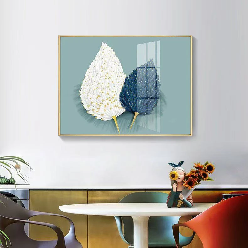 【云尚】叶子羽毛高端轻奢风装饰画餐厅挂画晶瓷装饰画4060