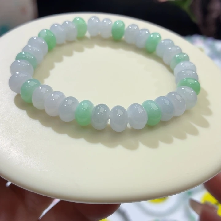翡翠未镶嵌手链冰胶鼓珠8.9