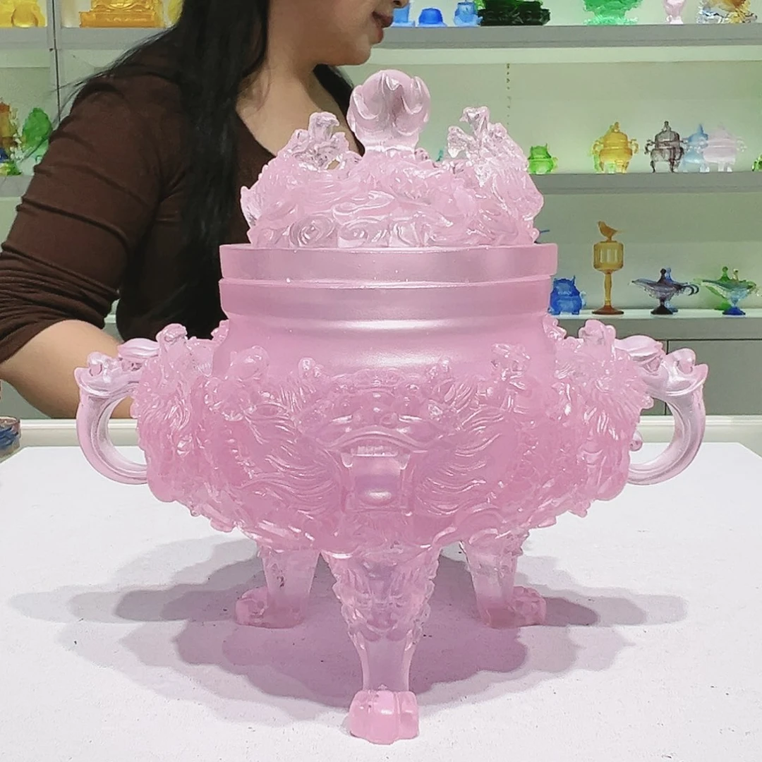 【闪购商品】手工艺品琉璃?****?粉色九龙香炉