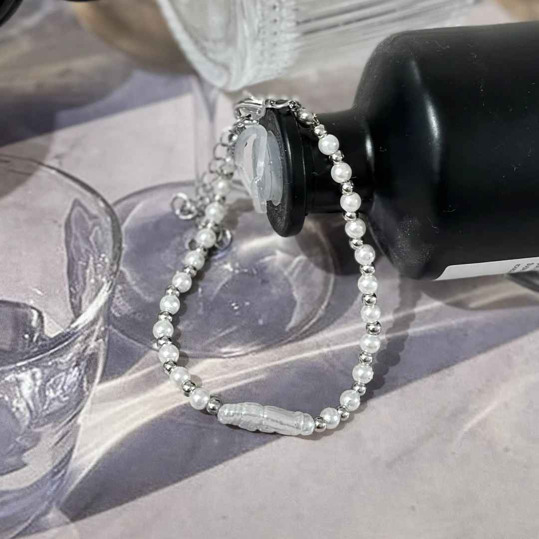 钛钢手链 钛钢手链 LARVINA纯手工白色珠珠手链