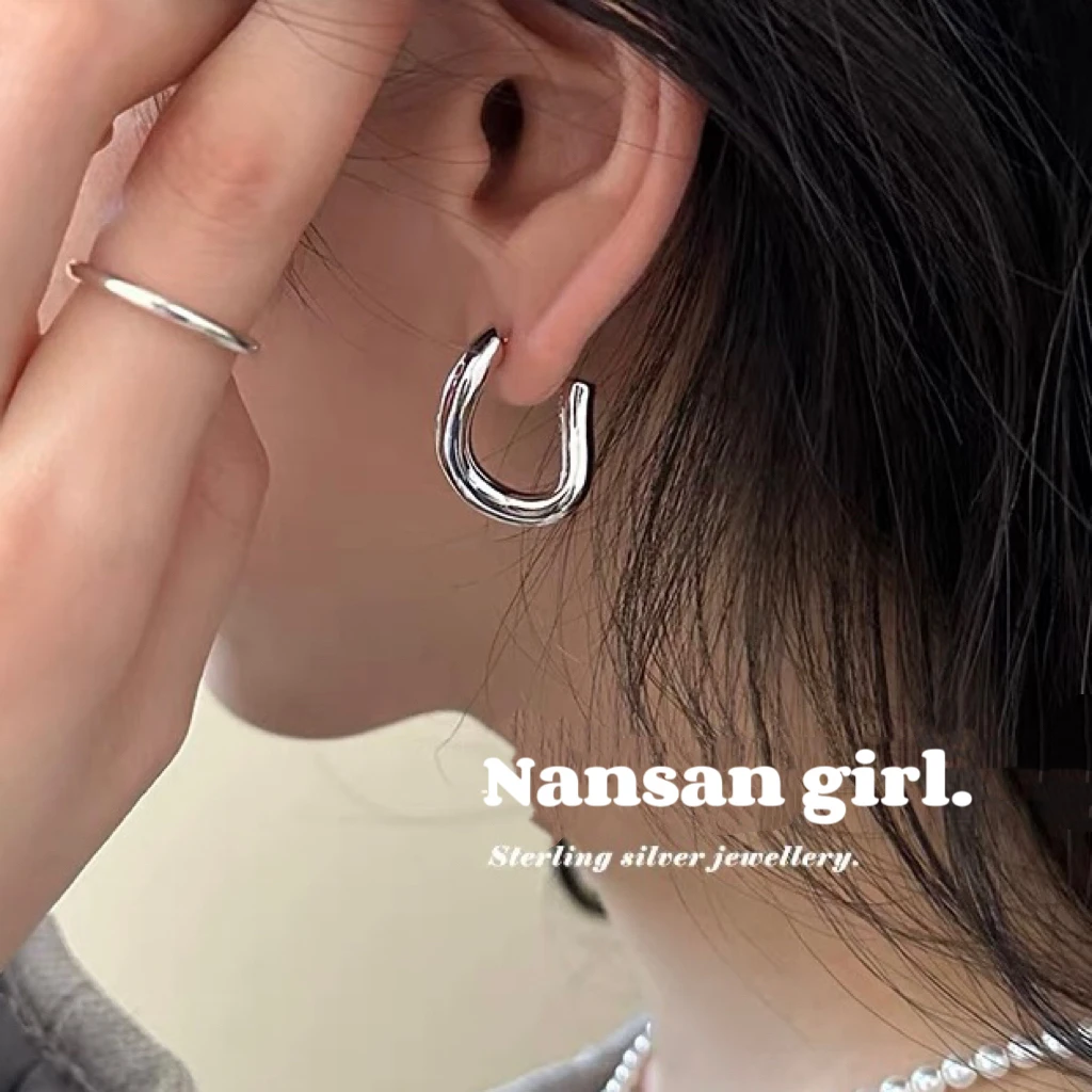 铜合金耳饰 925银针几何不规则金色耳钉女小众设计感高级耳环耳饰