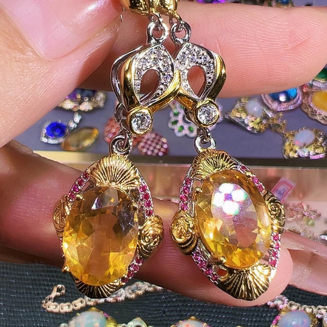 银S925镶嵌珠宝半成品黄晶喜**?