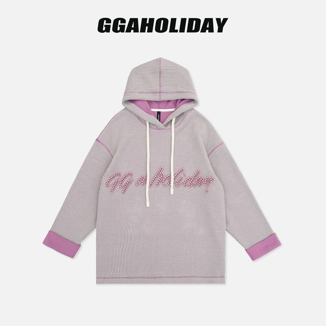 GGAHOLIDAY时尚休闲连帽宽松百搭潮流长袖针织拼接卫衣-154014