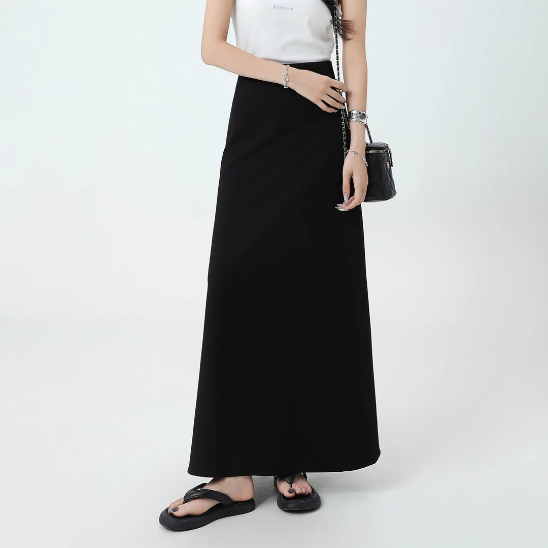 黑色侧开叉西装遮胯显瘦半身裙女大码梨型身材高腰藏肉垂感鱼尾裙