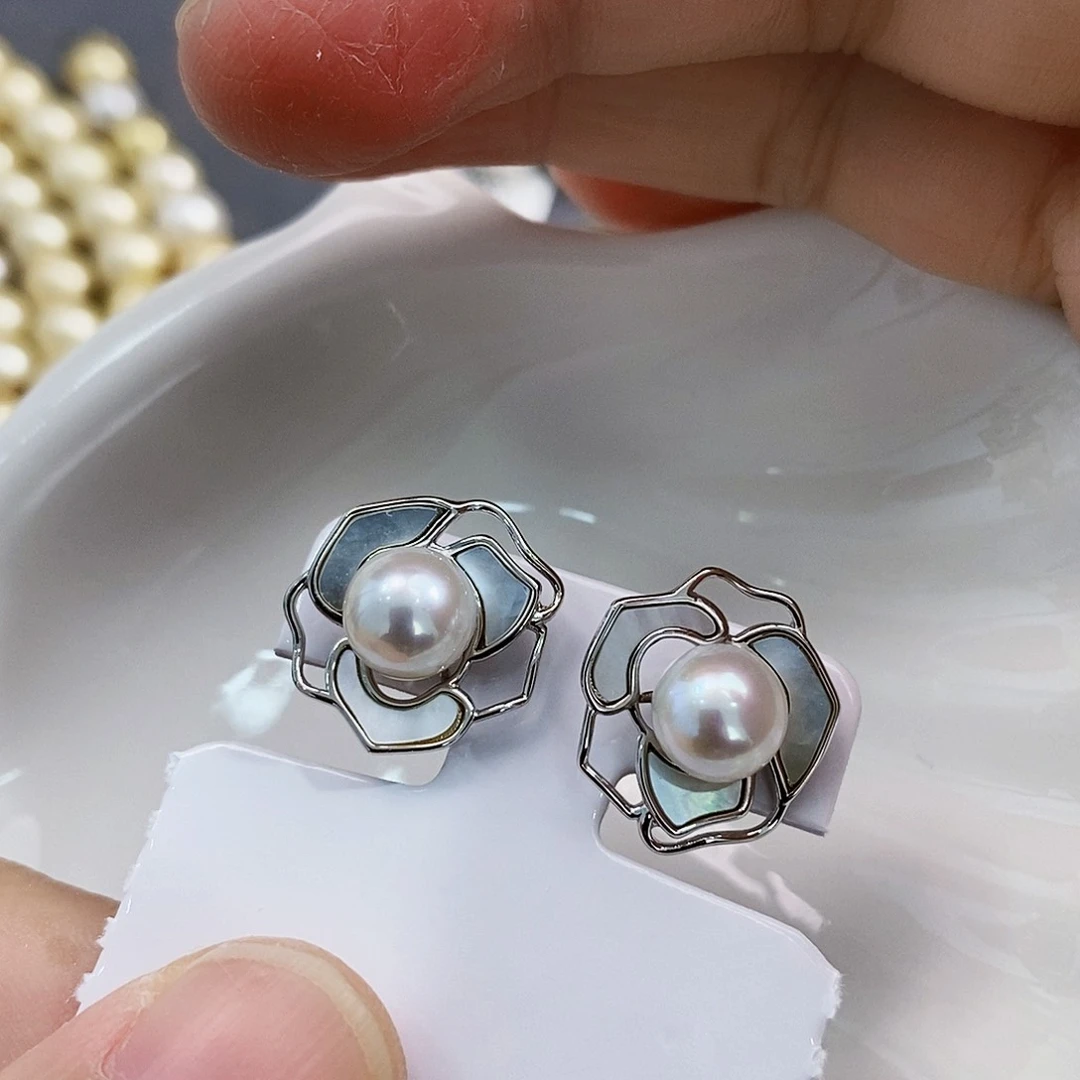 银S925镶嵌新品特价淡水耳饰淡水珍珠