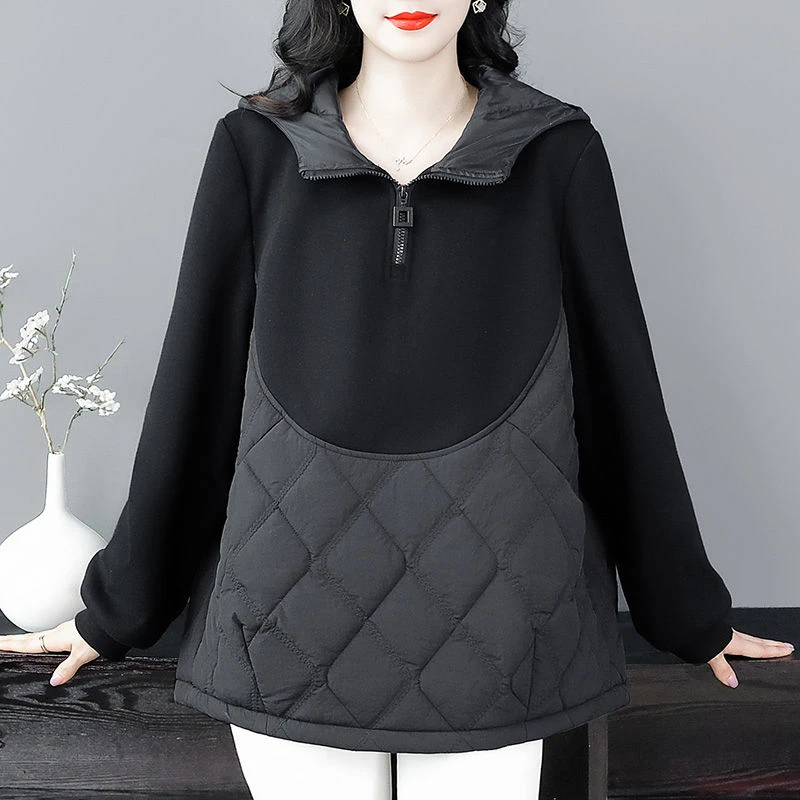 大码女装时尚棉服2025冬季新款宽松显瘦保暖连帽外套241102