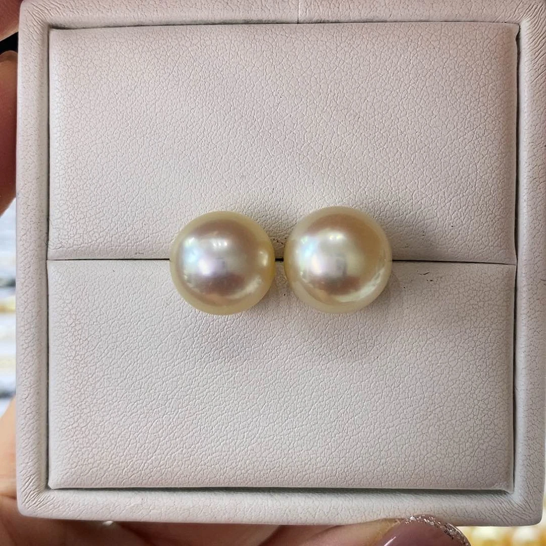 海水珍珠耳饰18K金镶嵌南洋干枯金珠12-13m m