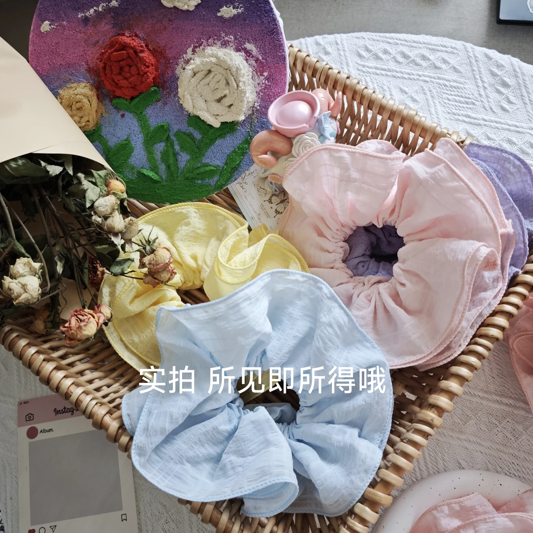 玫瑰蜜桃粉~超仙四层泡泡纱ins大肠发圈女丸子头绳超仙盘发器大号