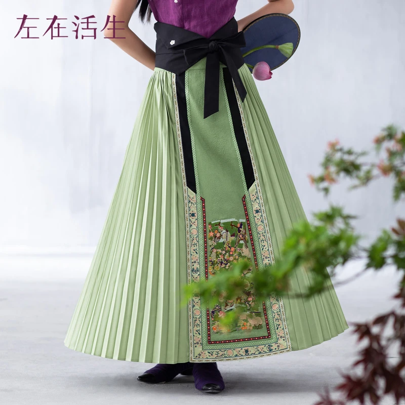 【薄荷曼波】生活在左马面裙系列秋季复古气质绣花传统中长款半身裙