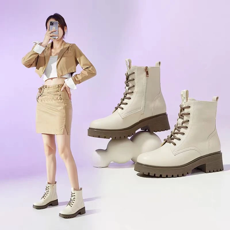 W855厚底马丁靴子女新款加绒休闲短靴百搭显瘦女靴冬加绒