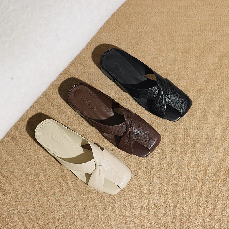 【手工羊皮】包头拖坡跟时尚休闲风平底镂空春夏中跟法式