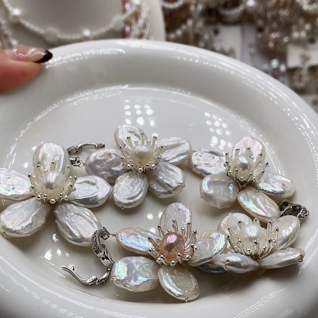 耳饰银S925镶嵌淡水珍珠