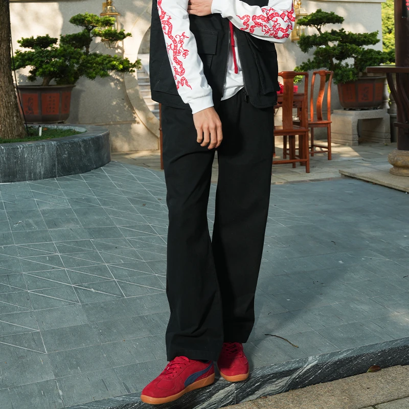 INSIDEDOT 蛇年限定系列休闲阔腿长裤男款春秋宽松百搭黑色直筒裤