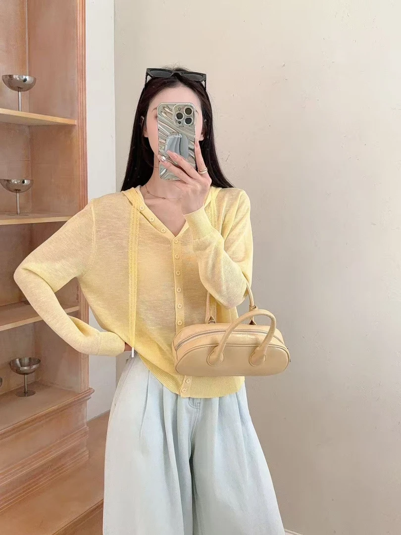 天丝竹节麻连帽冰丝针织衫女防晒开衫空调衫薄款外穿夏季宽松慵懒