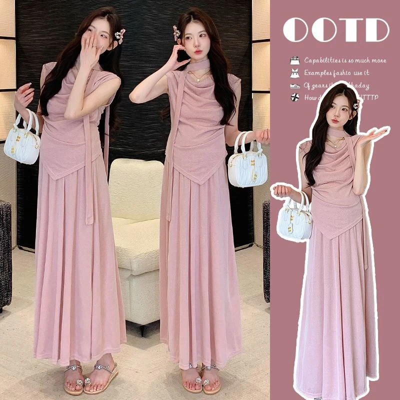 【枫丽】2025夏季新款孕妇韩系甜美上衣可调节半身裙子两件套套装