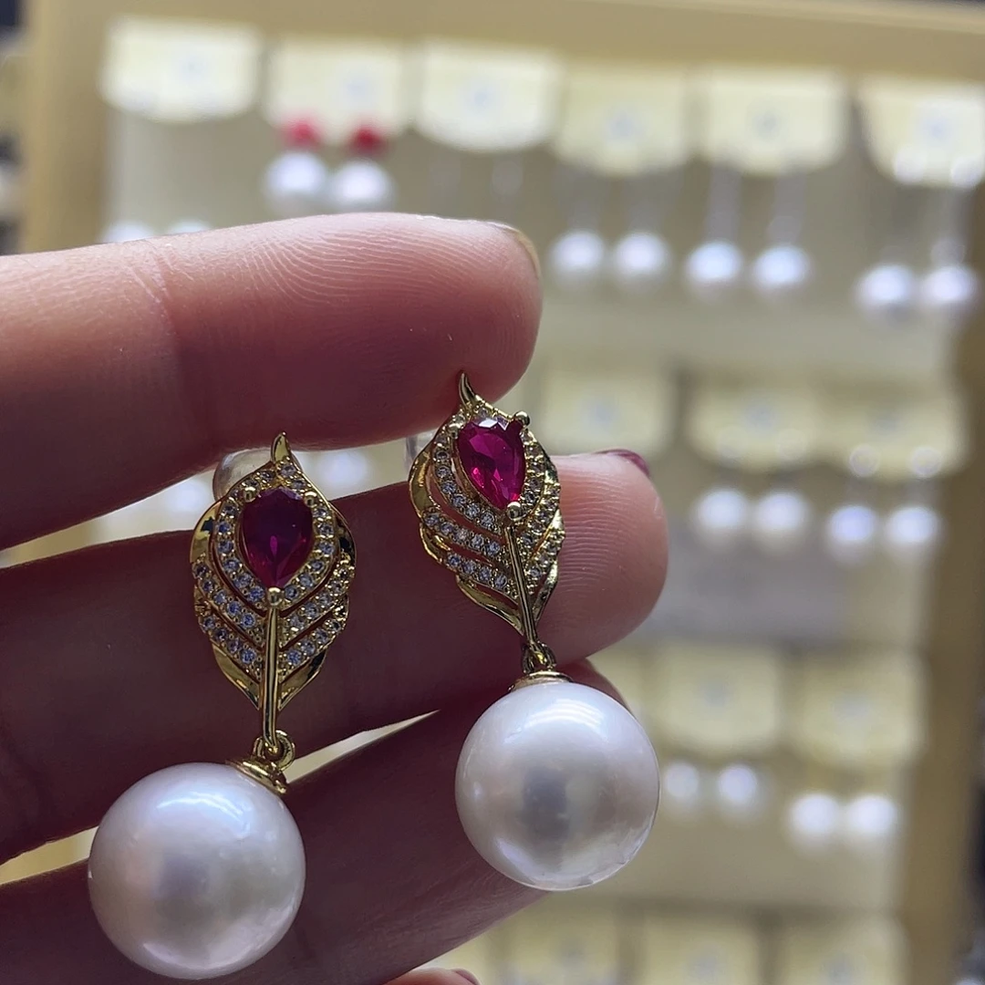 耳饰银S925镶嵌淡水珍珠