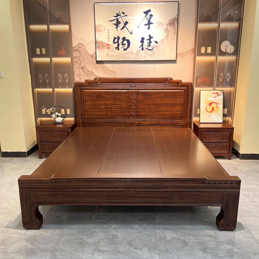 全榫卯结构南美檀木全实木双人床1.8米x2米网红家具雕花结婚床