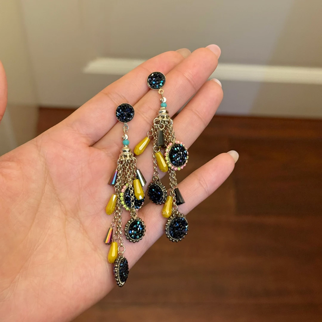 铜合金合成锆石耳饰 E0361 东大门定制手工豪华流苏耳环