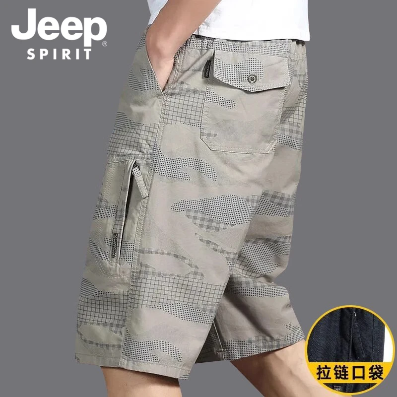 JEEPSPIRIT夏季薄款纯棉短裤宽松大码休闲五分裤男士工装沙滩裤子
