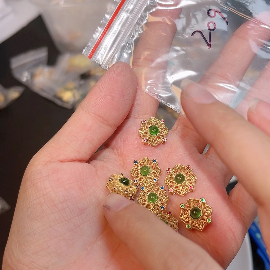 和田玉（碧玉）珠宝半成品银S925镀金镶嵌209