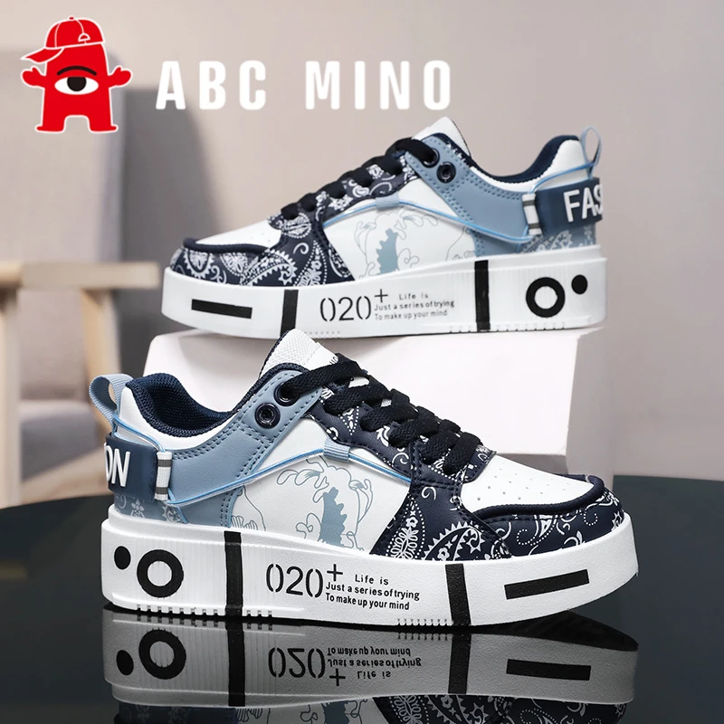 ABC MINO男童鞋2025秋季新款儿童皮面小白板鞋男孩轻便防滑运动鞋