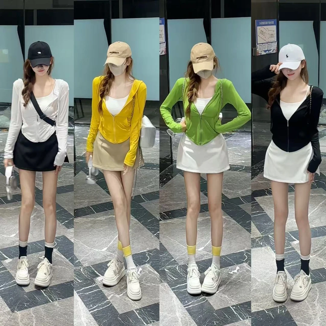 (连帽外套)莫代尔面料夏季清凉拉链防晒薄款运动修身显瘦纯欲开衫