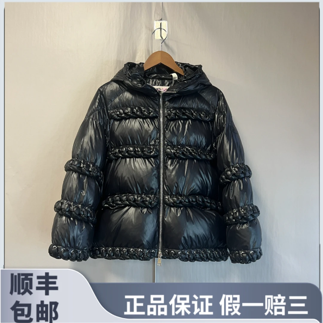 99新 MONCLER 蒙口/Moncler 编织麻花黑色羽绒外套1码99新#zz6356