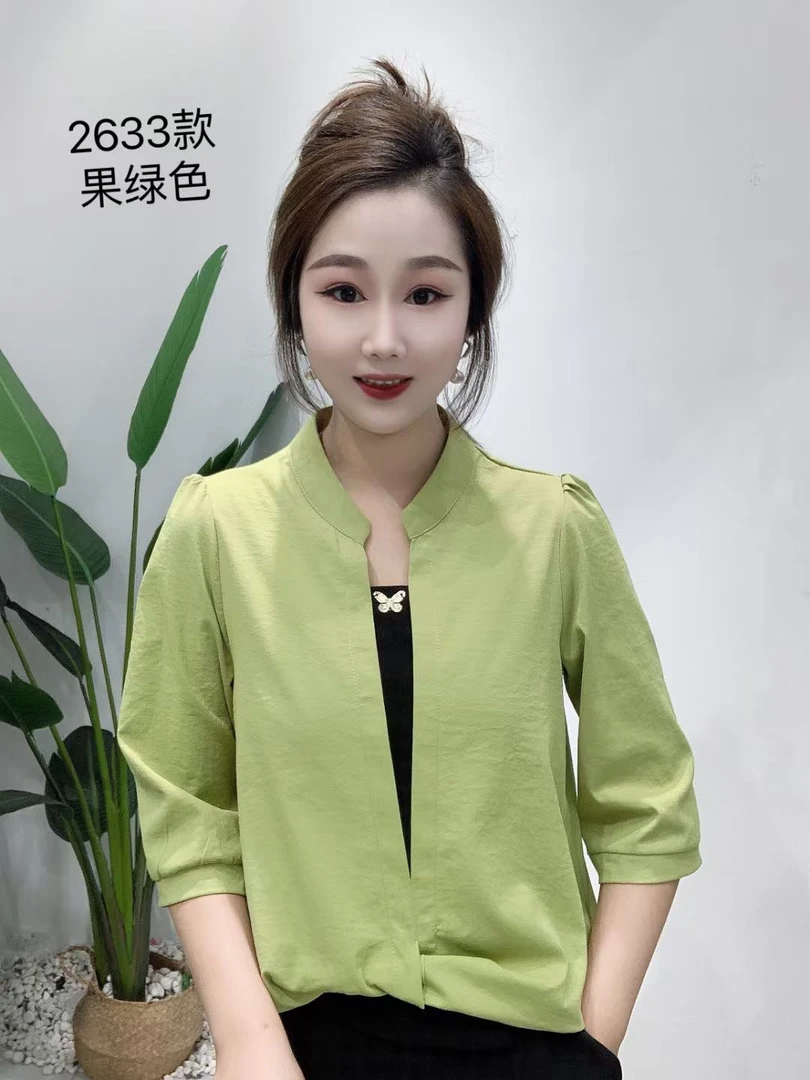 2025新款拼接假两件衬衫设计洋气百搭女士上衣休闲女士衬衣2