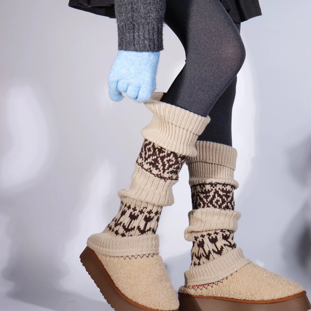 DAJUN '北欧复古费尔岛’ 针织提花撞色圣诞羊毛保暖翻边袜套