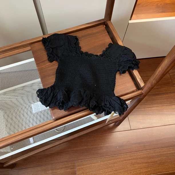 【编号M504】X77739-01-儿童洋气花边上衣B黑色-S2