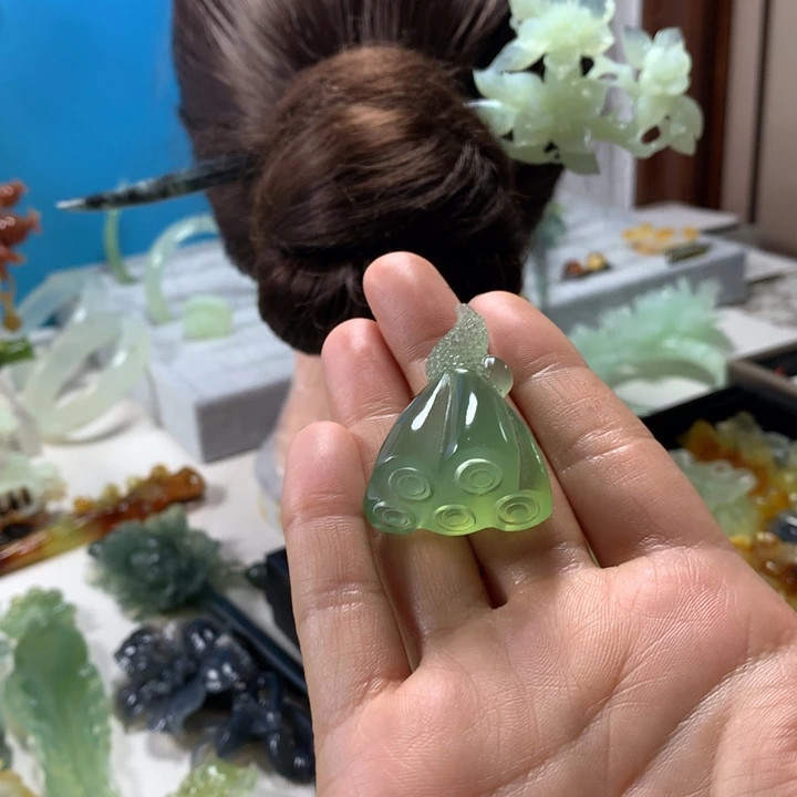 未镶嵌蛇纹石玉发簪秋*