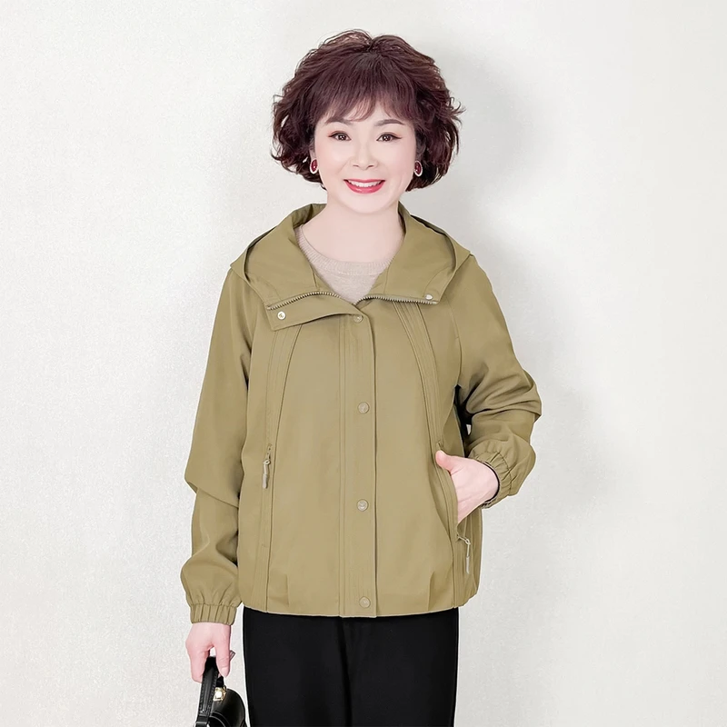 妈妈春装2025新款外套洋气中老年女春秋休闲夹克连帽大码长袖上衣