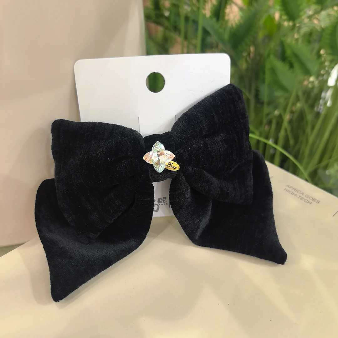 精品水晶精致黑色丝绒蝴蝶结时尚百搭十公分弹夹5597