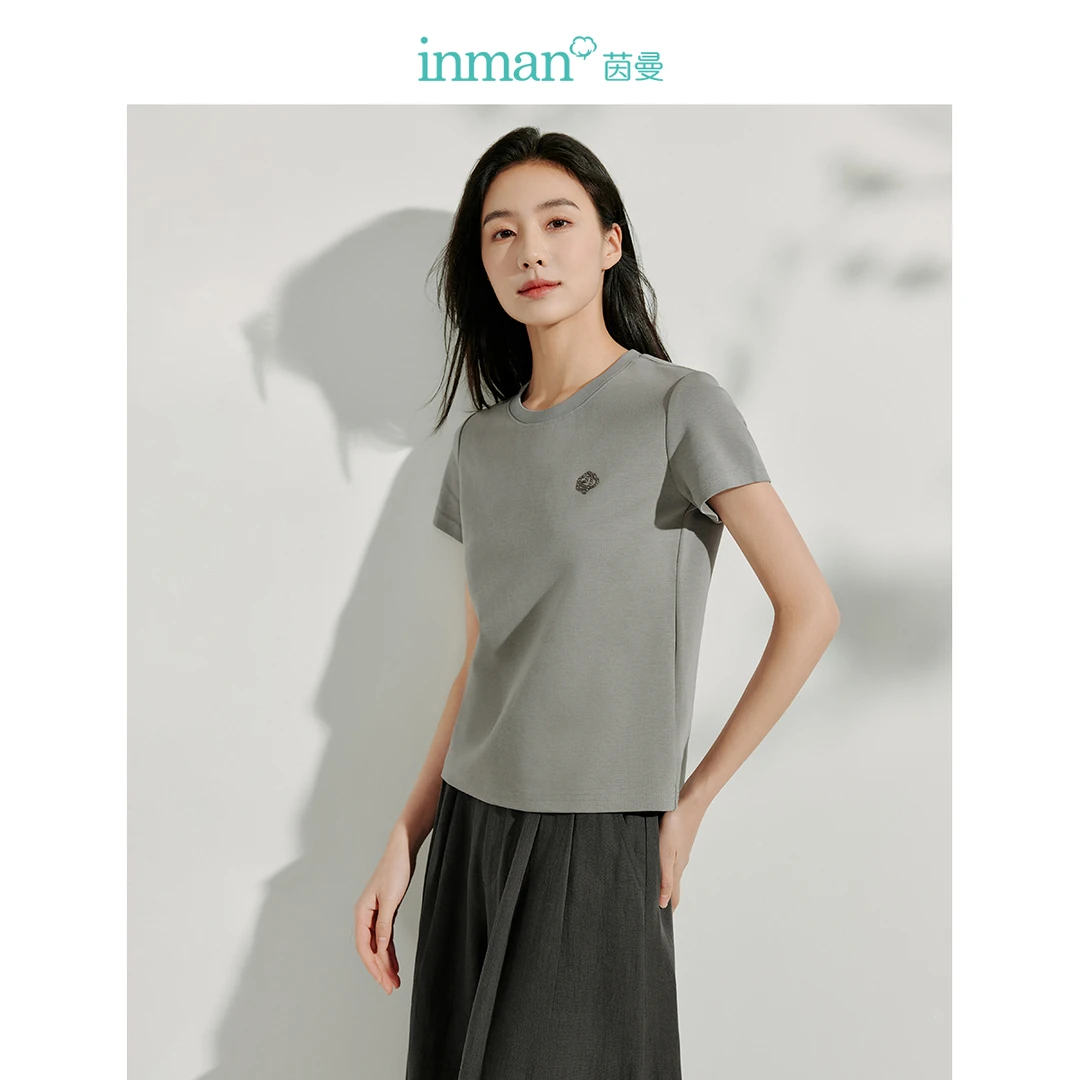 【商场同款新品】茵曼2025秋季百搭修身T恤休闲圆领显瘦短袖上衣女