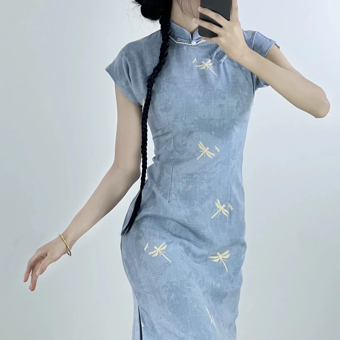【2805 爆款小蜻蜓 蓝色】显瘦气质修身优雅复古中国风旗袍