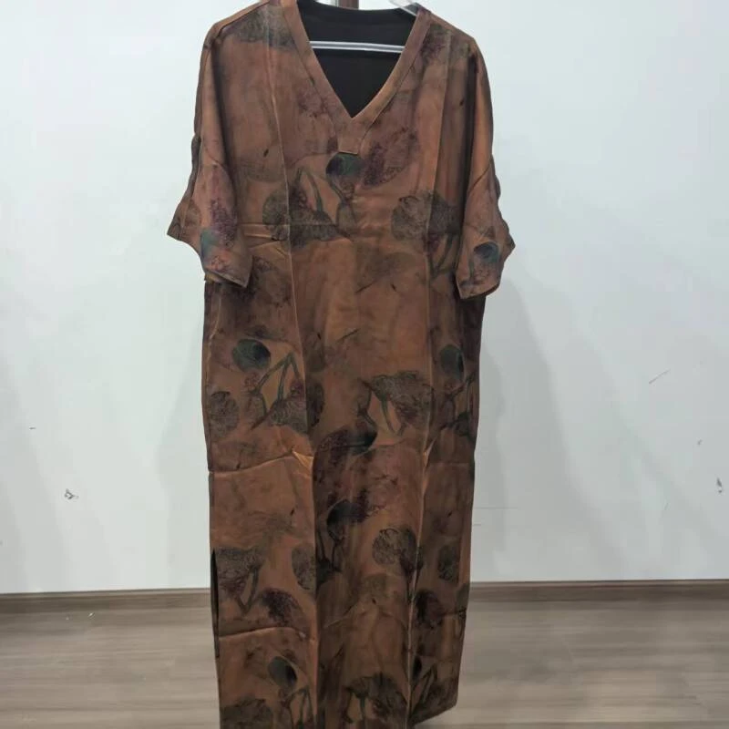 【QC579】香云纱重锻宽松春夏季时尚休闲百搭气质袍子国风复古连衣