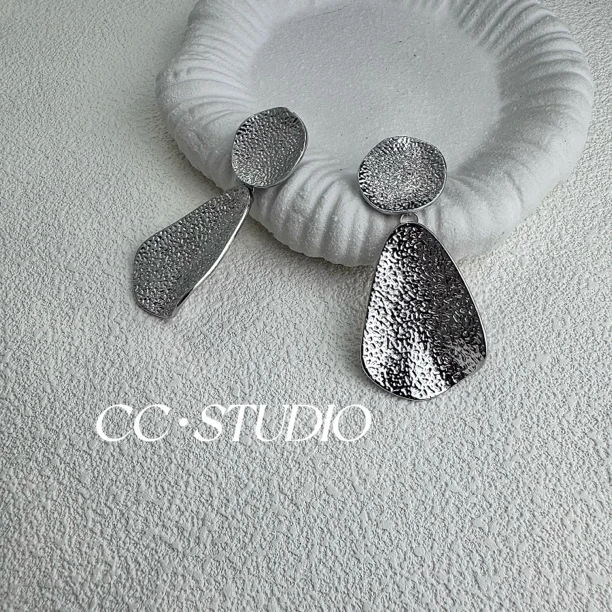 铜合金耳饰 欧美复古气质百搭几何流苏圆片耳钉