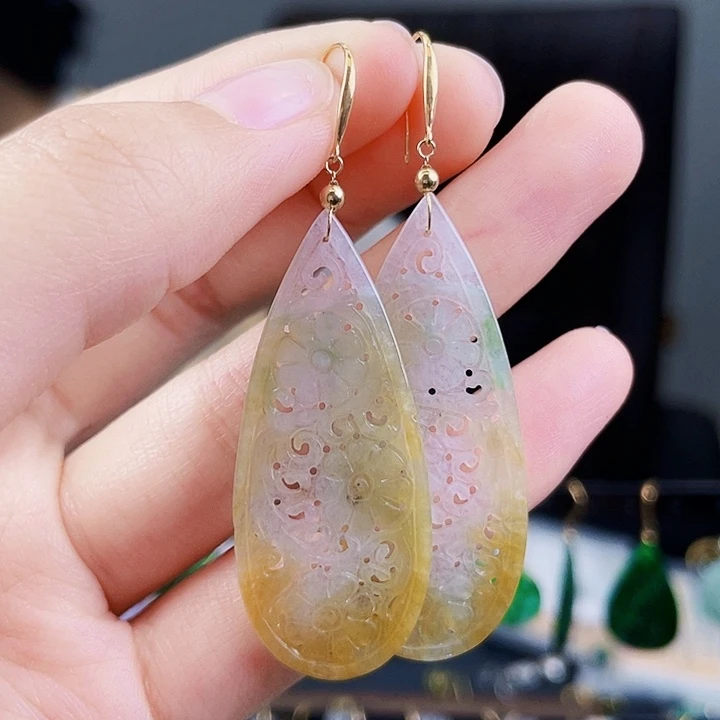 翡翠耳饰18K金镶嵌饰品