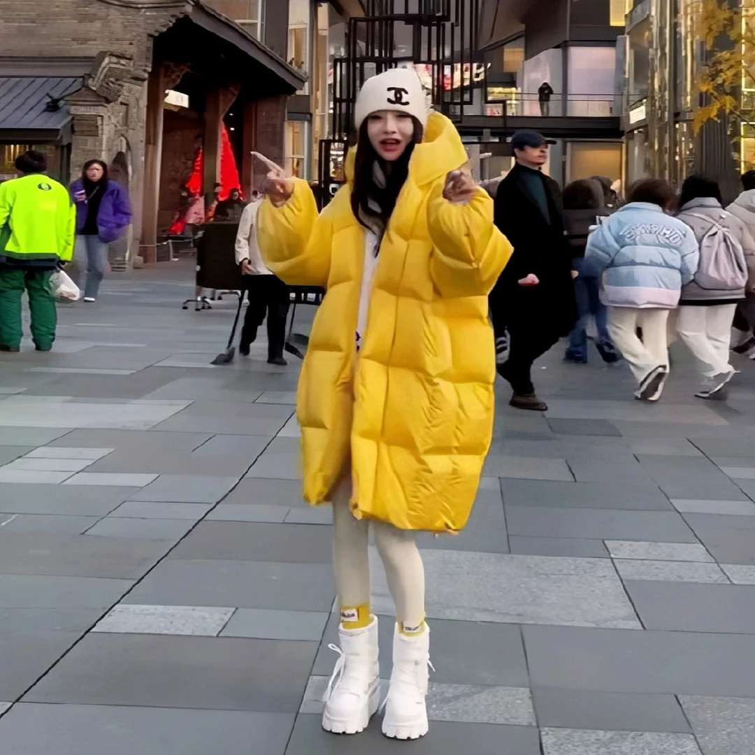 云朵泡芙连帽中长款羽绒棉服女2025冬季新款高级感小个子保暖外套