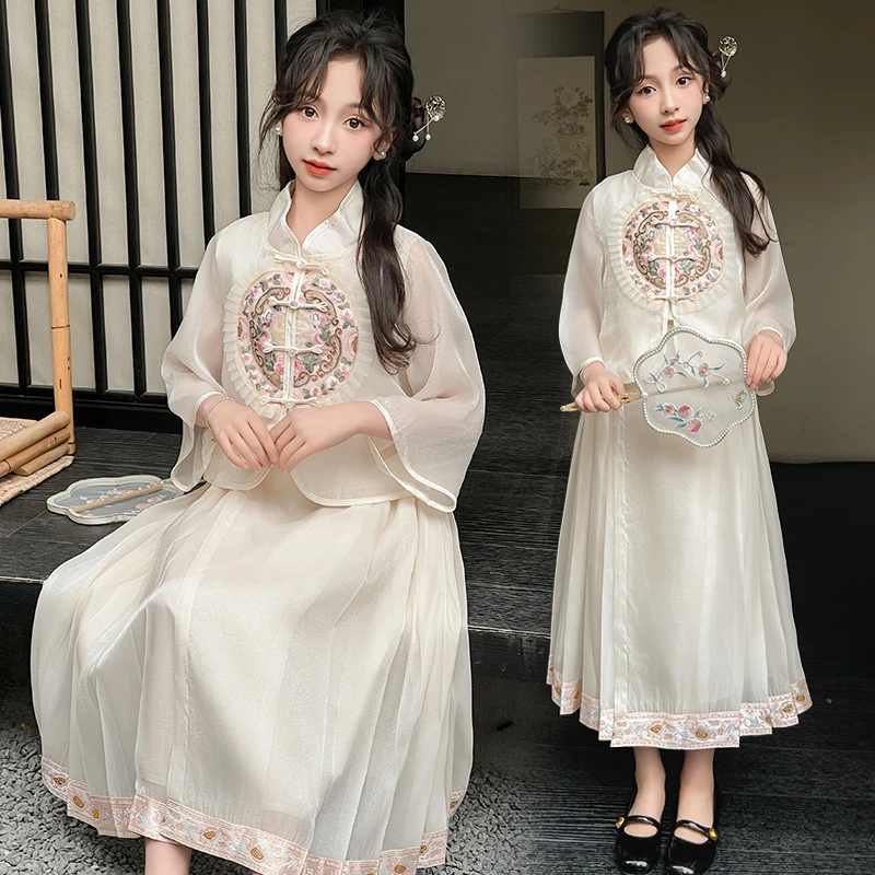 2025新款女童夏季中国风唐装女大童古风汉服马面裙套装儿童春夏款