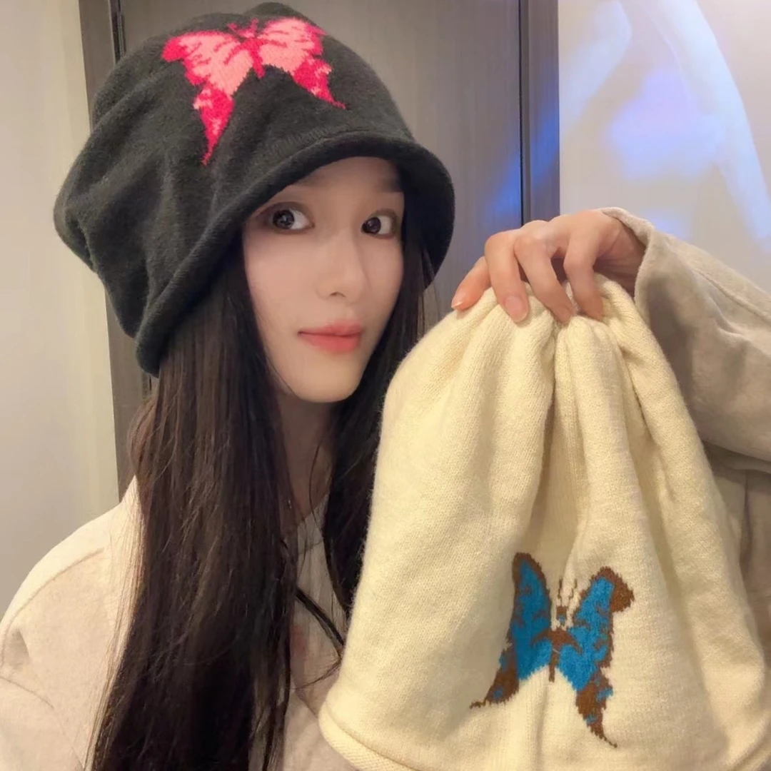 九儿蝴蝶堆堆帽大头围慵懒风帽子女显脸小包头帽韩版秋冬季冷帽潮