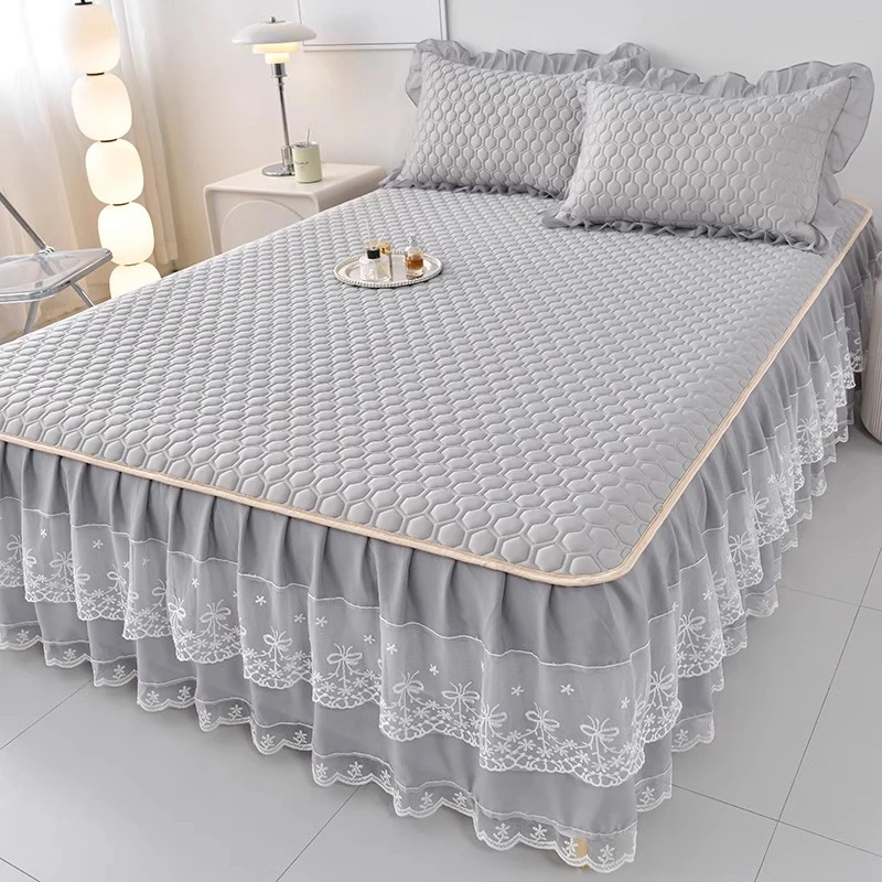 夏季公主风乳胶冰丝凉席三件套床裙款2025可机洗凉感空调软席子