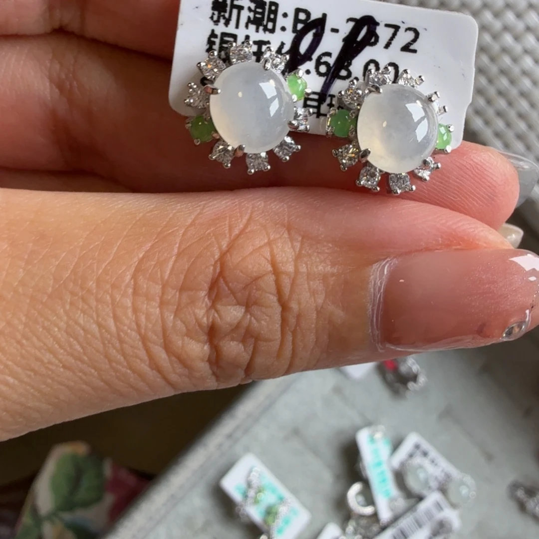 银S925镶嵌戒指翡翠耳钉
