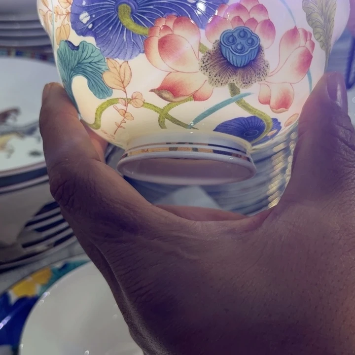 瓷片荷塘碗六个4.5寸